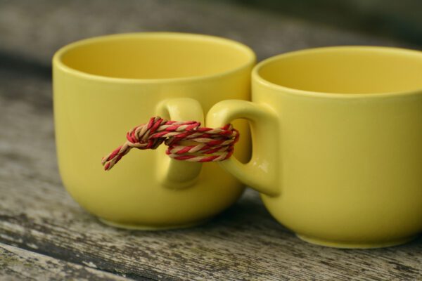 Cups tied together depicting soulmates